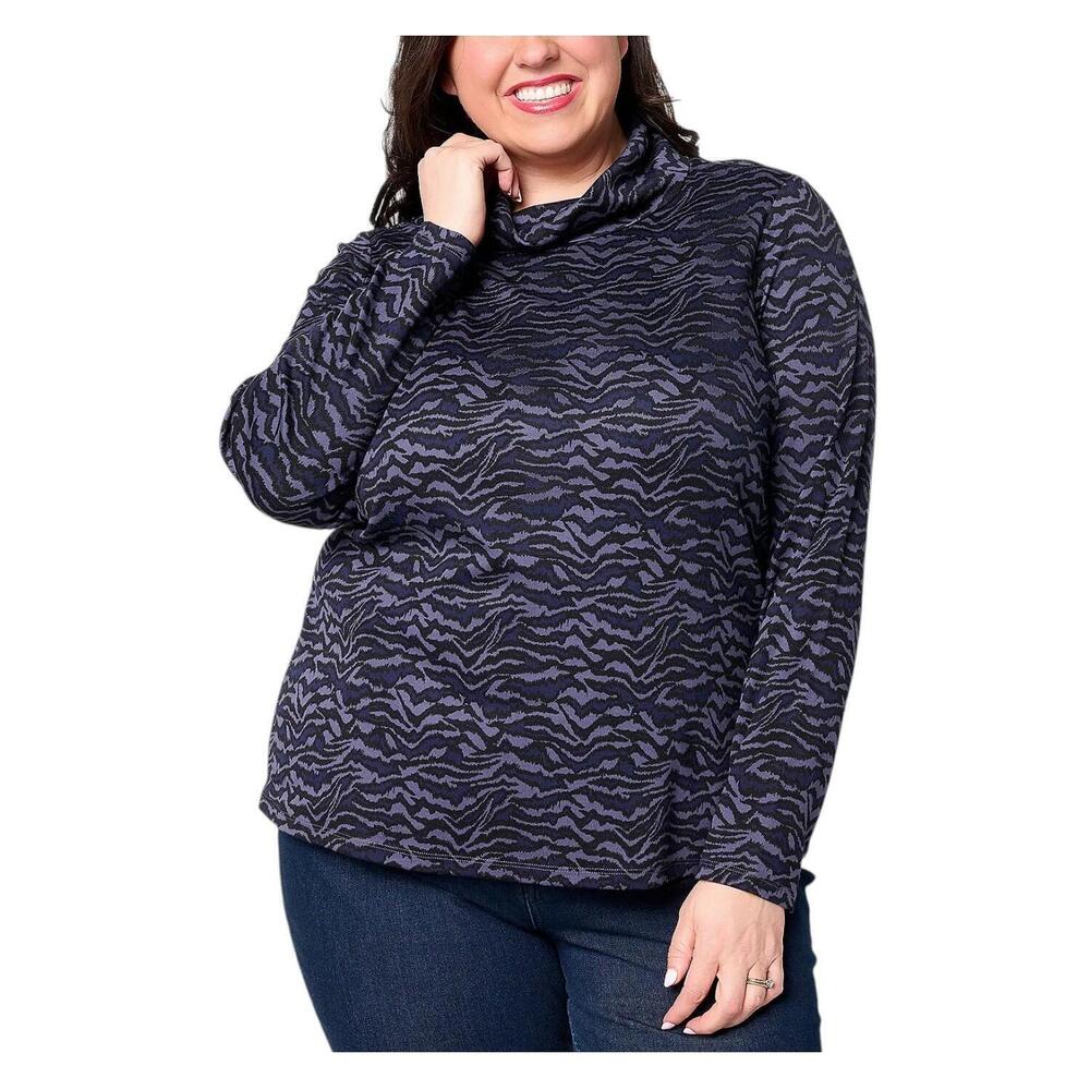 Martha Stewart Women's Printed Knit Turtleneck Top Baritone Blue - Regular